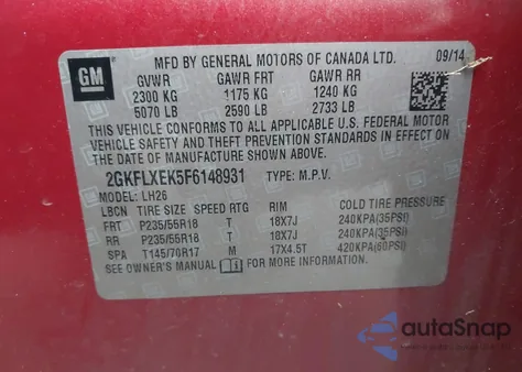 2015 GMC Terrain Slt-1 z USA, uszkodzony, nr VIN 2GKFLXEK5F6148931